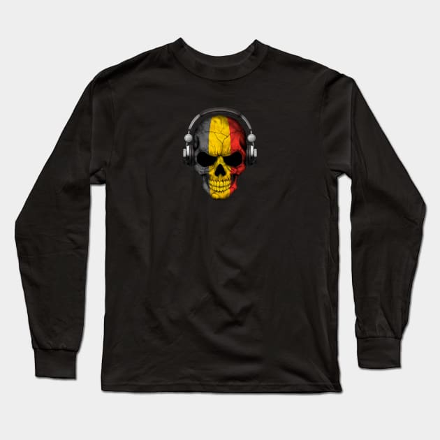 Dark Skull Deejay with Belgian Flag Long Sleeve T-Shirt by jeffbartels